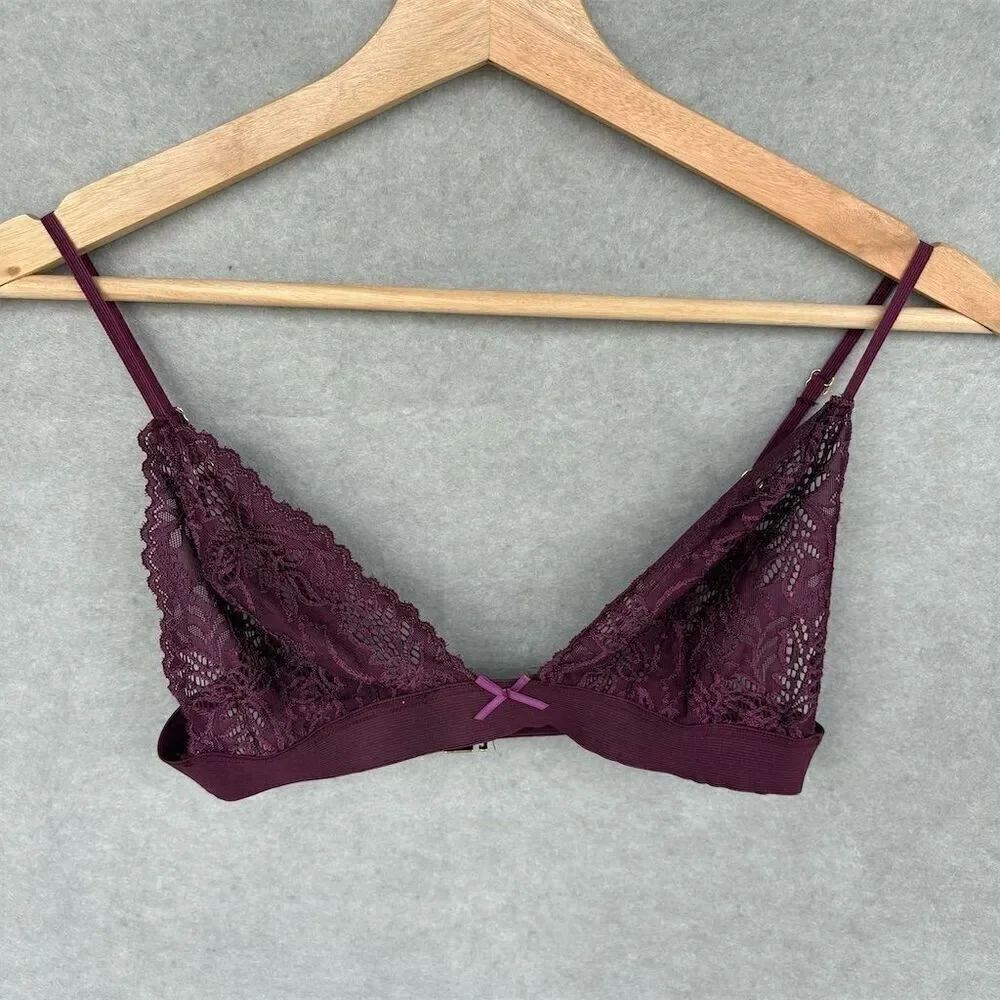 For Love & Lemons Women's S/XS Burgundy Lace Bralette Adjustable Straps